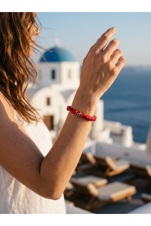 Bodrum Cam Taş Kırmızı Boncuk Bilezik