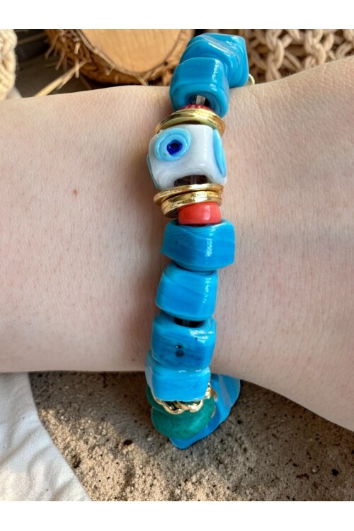 Bodrum Cam Taş Mavis Boncuk Bilezik