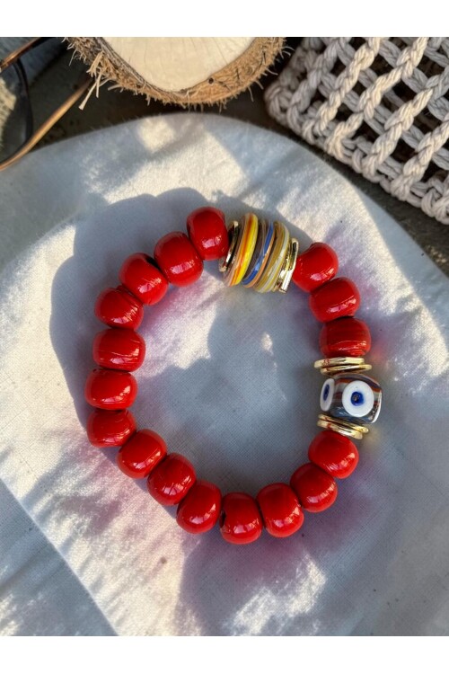 Bodrum Cam Taş Red Boncuk Bilezik