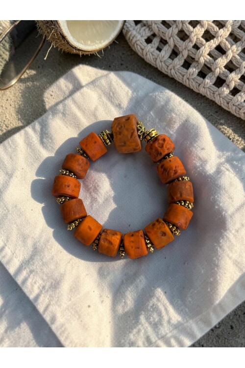 Cam Taş Etnik Bileklik Turuncu