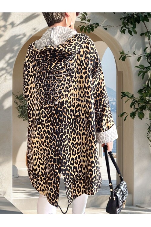 Dazza Tasarım Leopar Desen Sırt Pul Detay Ceket