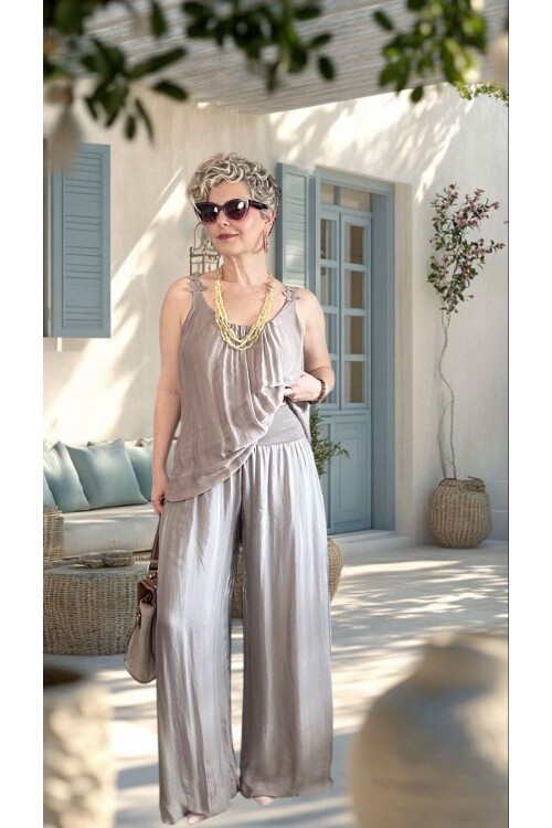 Dussi İtalyan Tasarım İpek Pantolon Fango