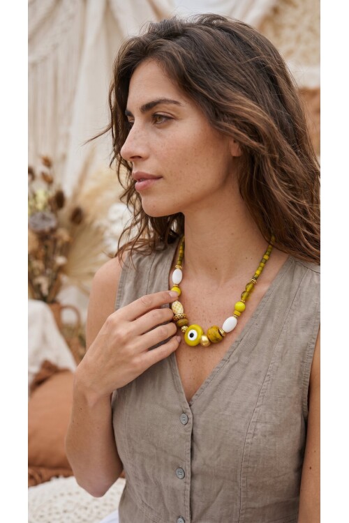 Eterna Pirinç Cam Etnik Kolye