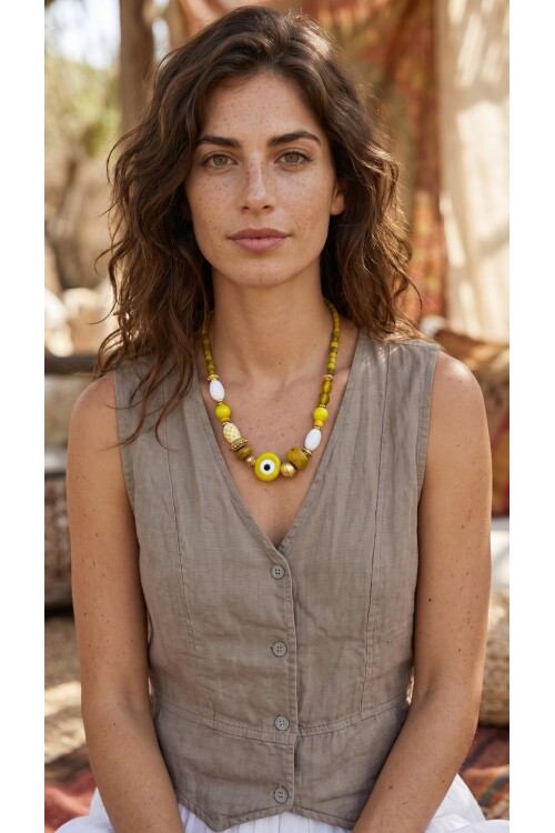 Eterna Pirinç Cam Etnik Kolye