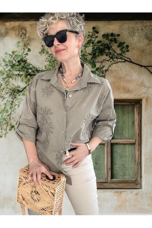 Eyyo İtalyan Dolgu Çiçek Desen Gömlek Fango