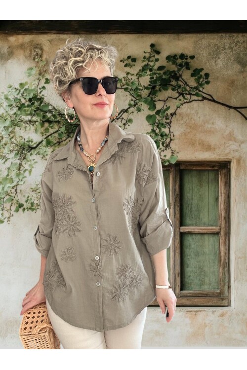 Eyyo İtalyan Dolgu Çiçek Desen Gömlek Fango