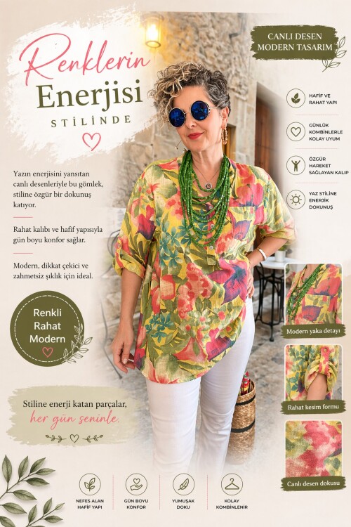 Felli Zambak Desen Desenli İtalyan Gömlek Sarı