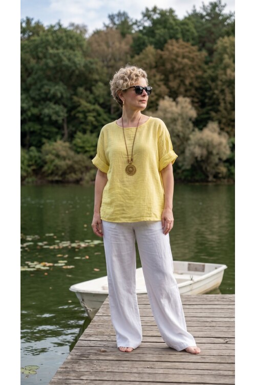 Fezza İthal Kolyeli Tasarım Bluz Sarı