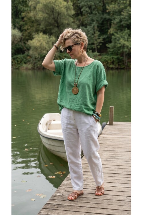 Fezza İthal Kolyeli Tasarım Bluz Yeşil