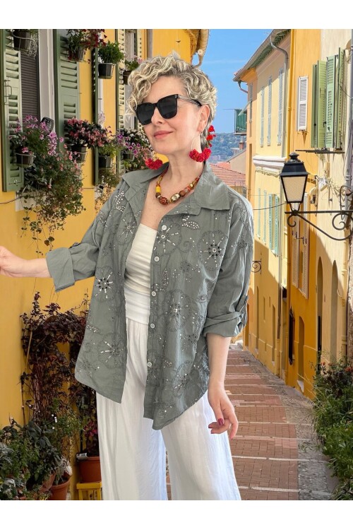 Gesso İtalyan Çiçek Fisto Detay Gömlek Antrasit