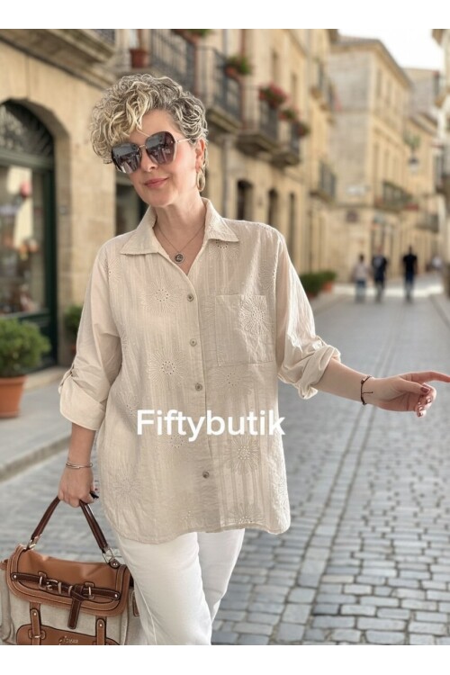 Gesso İtalyan Çiçek Fisto Detay Gömlek Beige
