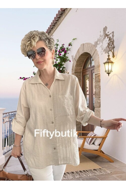 Gesso İtalyan Çiçek Fisto Detay Gömlek Beige