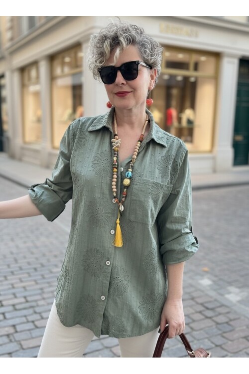 Gesso İtalyan Çiçek Fisto Detay Gömlek Haki