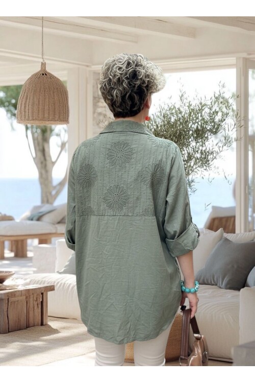 Gesso İtalyan Çiçek Fisto Detay Gömlek Haki