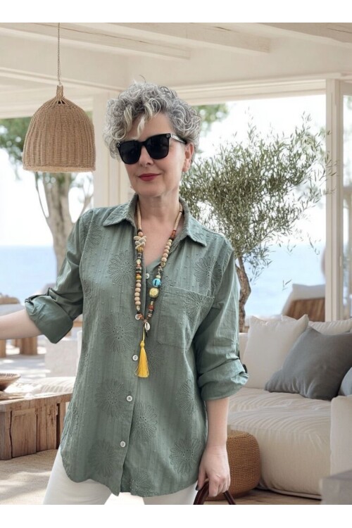 Gesso İtalyan Çiçek Fisto Detay Gömlek Haki