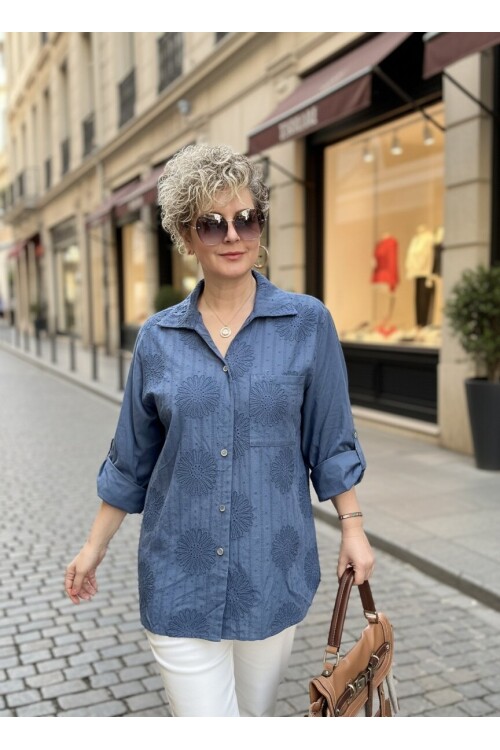 Gesso İtalyan Çiçek Fisto Detay Gömlek İndigo