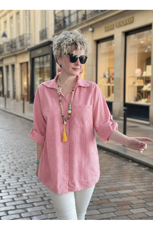 Gesso İtalyan Çiçek Fisto Detay Gömlek Pembe