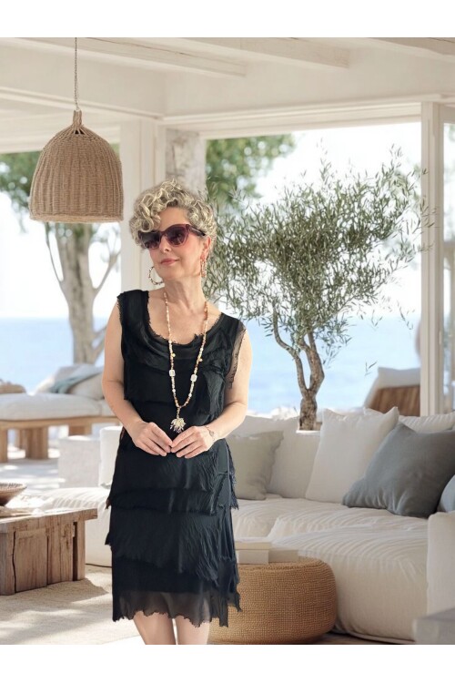 Ginza İthal Katmanlı İpek Tasarım Elbise Siyah