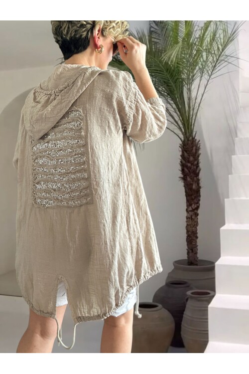 Grande İthal Kapşonlu Arka Pul Detay Ceket Beige