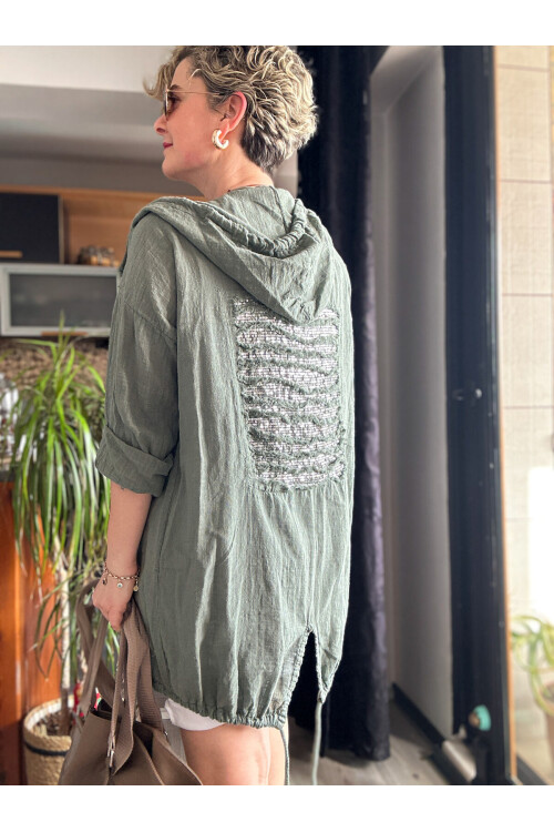 Grande İthal Kapşonlu Arka Pul Detay Ceket Haki