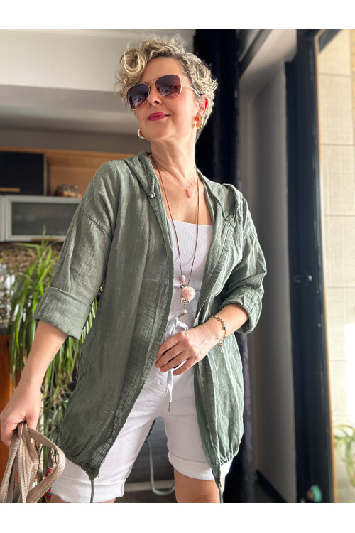 Grande İthal Kapşonlu Arka Pul Detay Ceket Haki