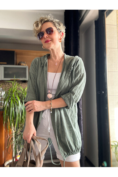 Grande İthal Kapşonlu Arka Pul Detay Ceket Haki