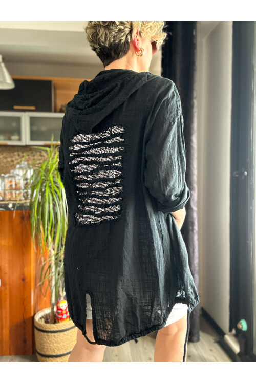 Grande İthal Kapşonlu Arka Pul Detay Ceket Siyah