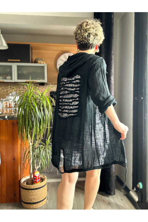 Grande İthal Kapşonlu Arka Pul Detay Ceket Siyah