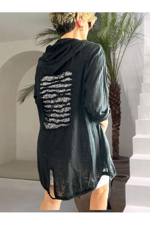 Grande İthal Kapşonlu Arka Pul Detay Ceket Siyah