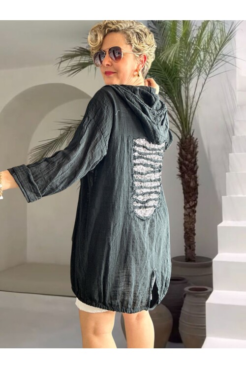 Grande İthal Kapşonlu Arka Pul Detay Ceket Siyah