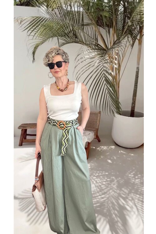 Grappe Premium Palazzo Vip Kemerli  Pantolon Haki