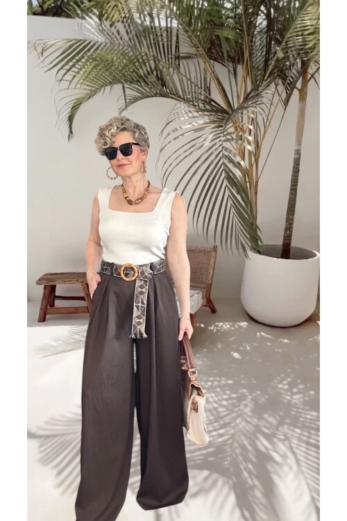 Grappe Premium Palazzo Vip Kemerli  Pantolon Kahve