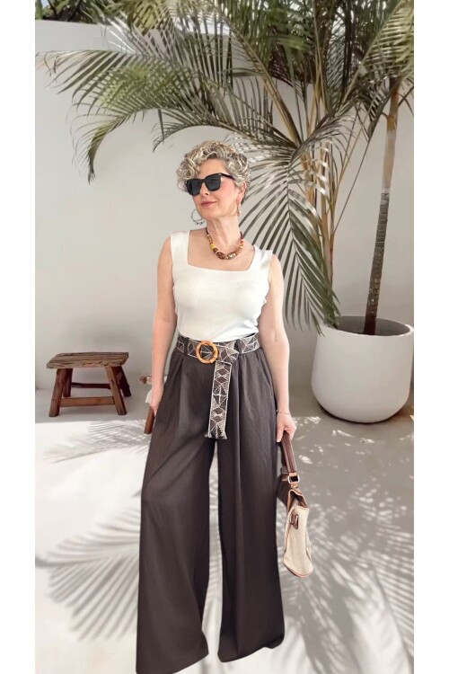 Grappe Premium Palazzo Vip Kemerli  Pantolon Kahve