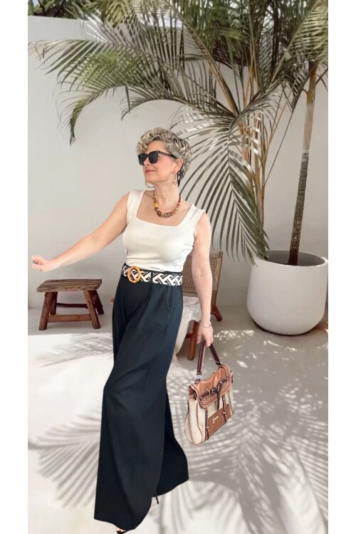 Grappe Premium Palazzo Vip Kemerli  Pantolon Siyah