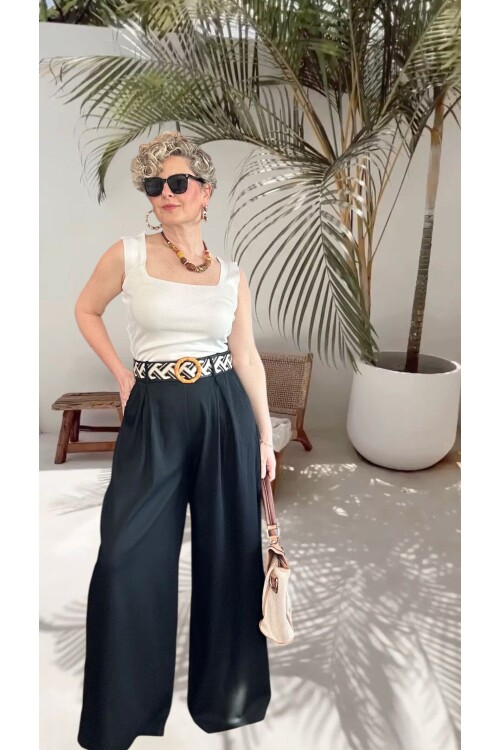 Grappe Premium Palazzo Vip Kemerli  Pantolon Siyah