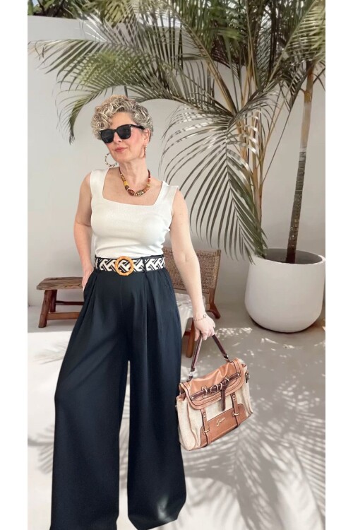 Grappe Premium Palazzo Vip Kemerli  Pantolon Siyah