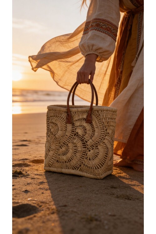 Isola %100 El Örgüsü Rafya Çanta