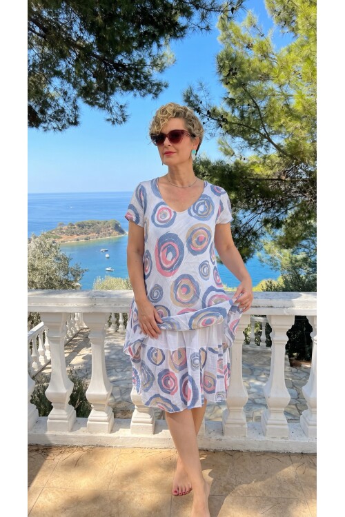 Kalli | İtalyan Spiral Desenli Kat Kat Volanlı Elbise White