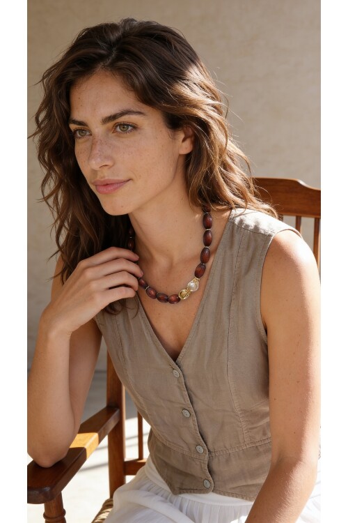 Kora Tahta Boncuk Etnik Kolye