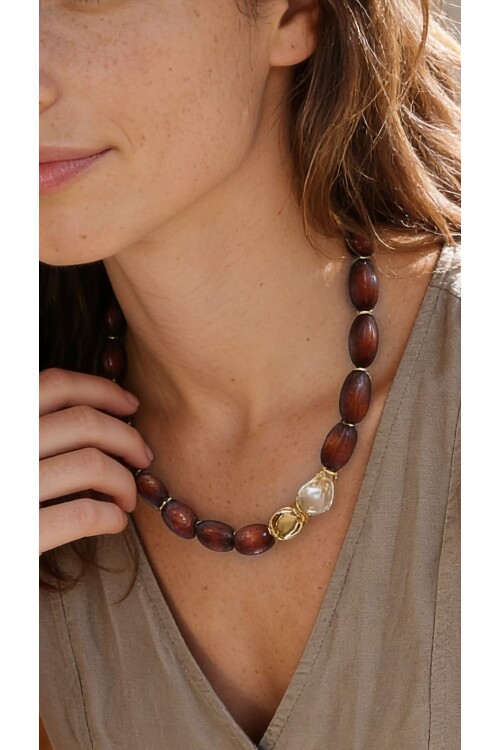 Kora Tahta Boncuk Etnik Kolye