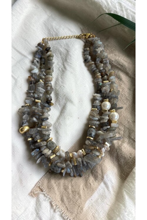 Labladorrite İnci Doğal Taş Kolye