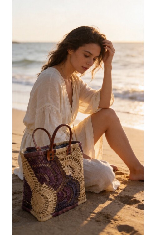 Lapiil %100 El Örgüsü Rafya Çanta