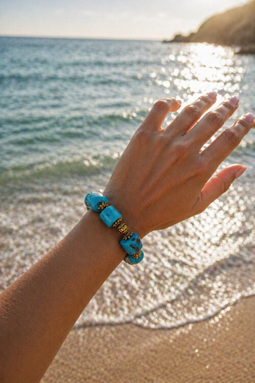 Cam Taş Etnik Bileklik Mavi