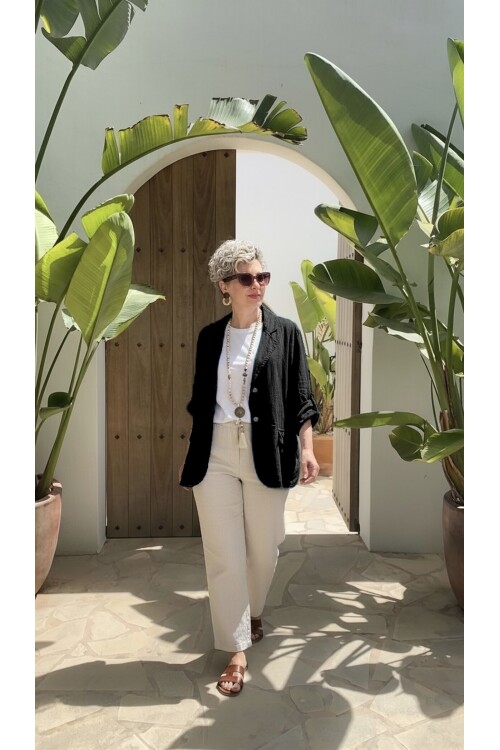 Lesso İtalyan Blazer Keten Ceket Siyah