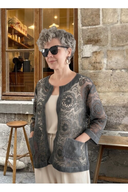 Lunna İtalyan Dantel Nakışlı Ceket Antrasit
