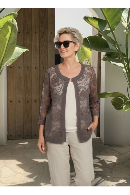 Lunna İtalyan Dantel Nakışlı Ceket Kahve