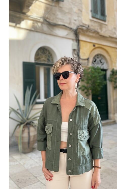 Macci İtalyan Vip Taş Detay Gömlek Ceket Haki