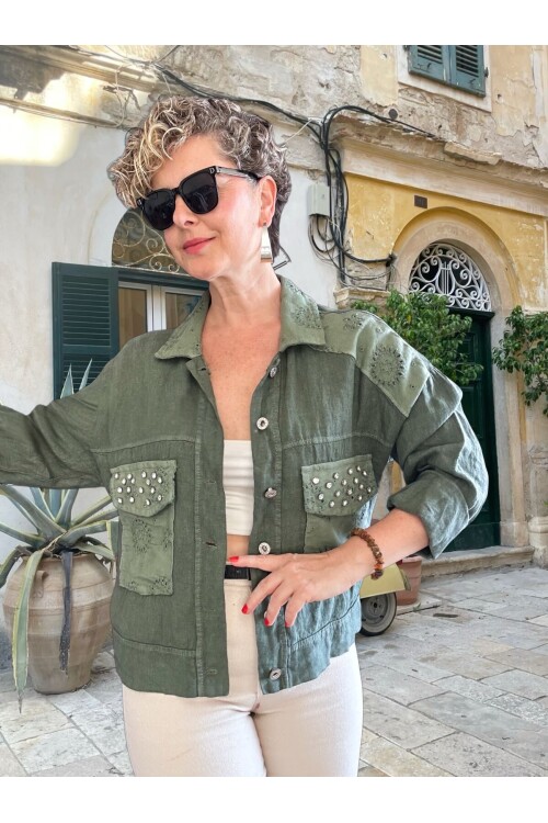 Macci İtalyan Vip Taş Detay Gömlek Ceket Haki