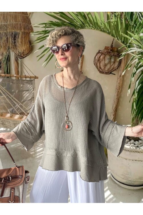 Maggli İthal Geniş Kol File Bluz & Atlet Seti (Kolyeli) Fango