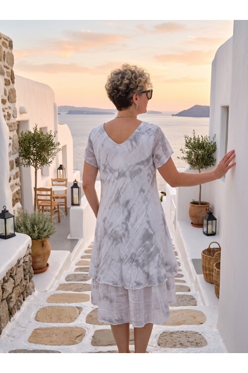 Marry | İtalyan Batik Desenli Kat Kat Volanlı Elbise White